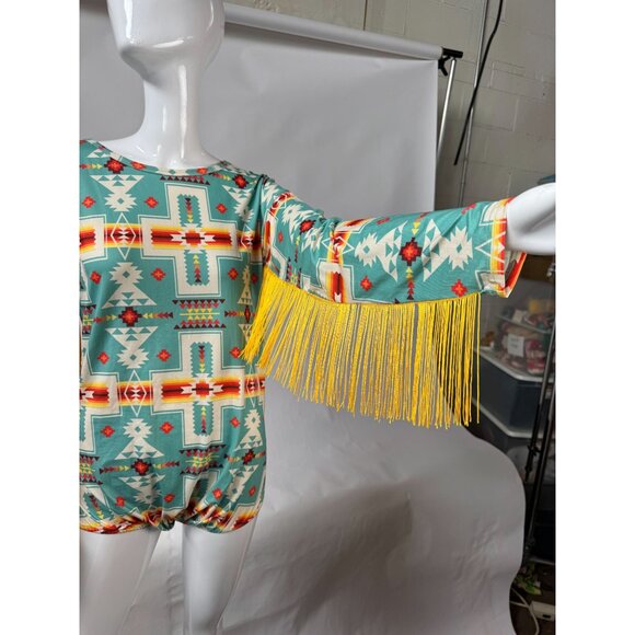 GG Western Wear Aztec Print Long Sleeve Fringe Body Suit - Picture 15 of 16